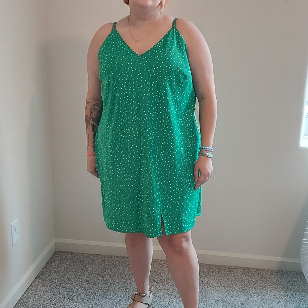 Plus Size A New Day Green with White Dots Sleeveless Mini Dress, Size 2X